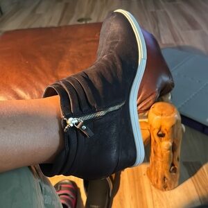 Paolo leather booties with wedge heel Size 13